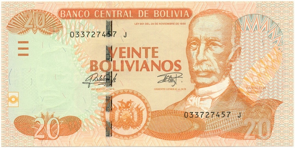 20 боливиано 1986 года Боливия — Фото №1