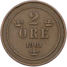 2 эре 1901 года Швеция — Фото №1