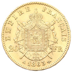 20 франков 1863 года A Франция — Фото №1