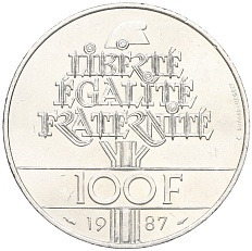 100 франков 1987 года Франция «230 лет со дня рождения Жильбера Ла Файета» — Фото №2