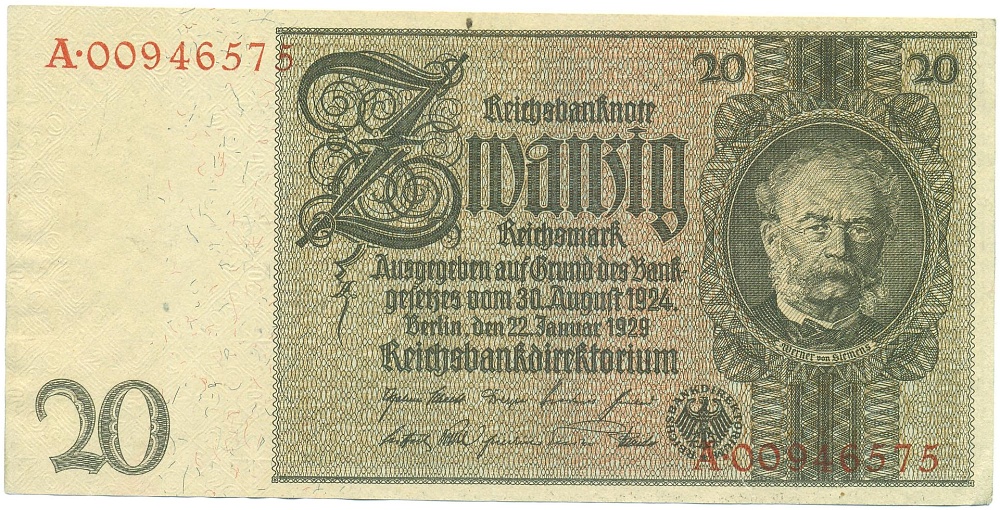20 рейхсмарок 1929 года Германия — Фото №1