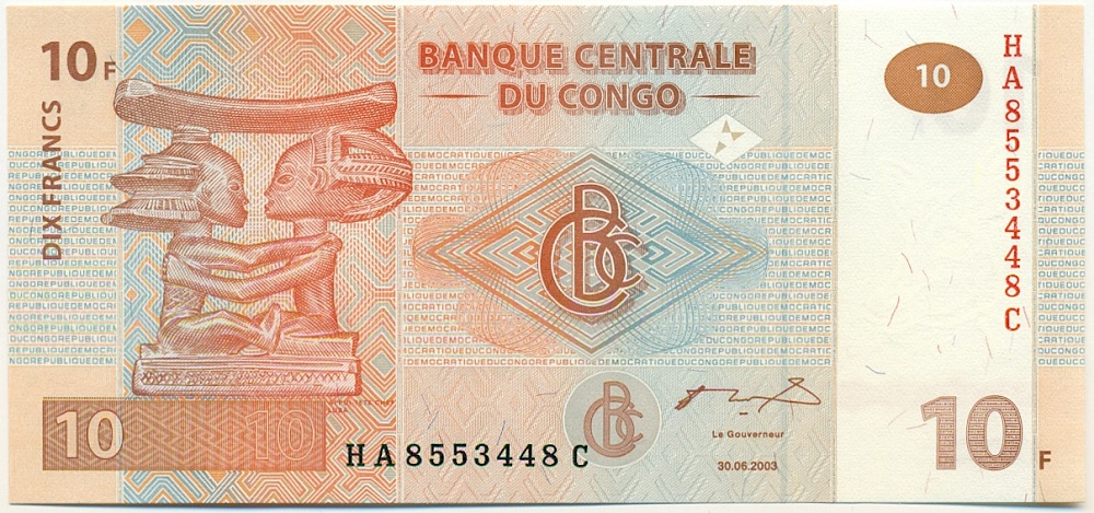 10 франков 2003 года Конго (ДРК) — Фото №1