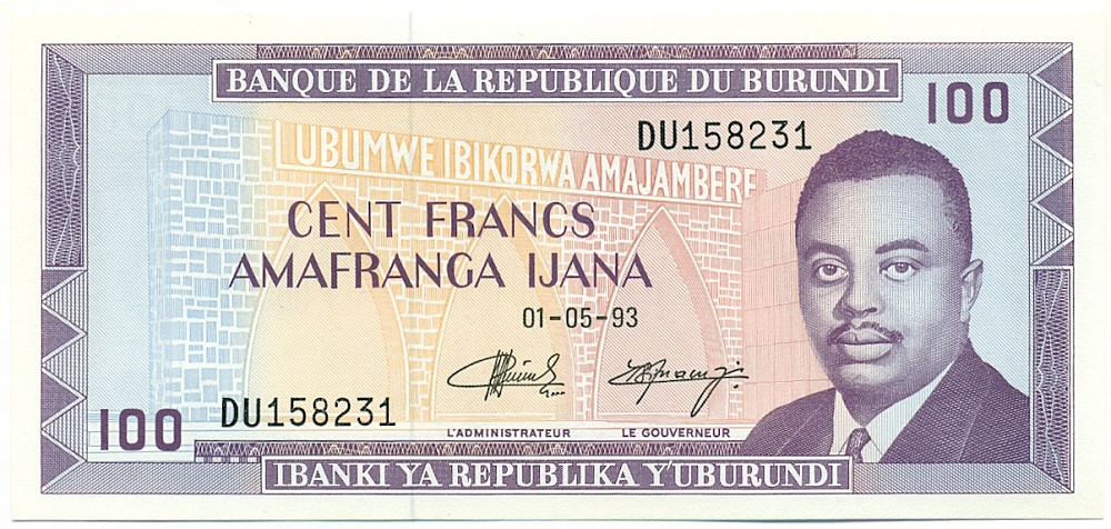 100 франков 1993 года Бурунди — Фото №1