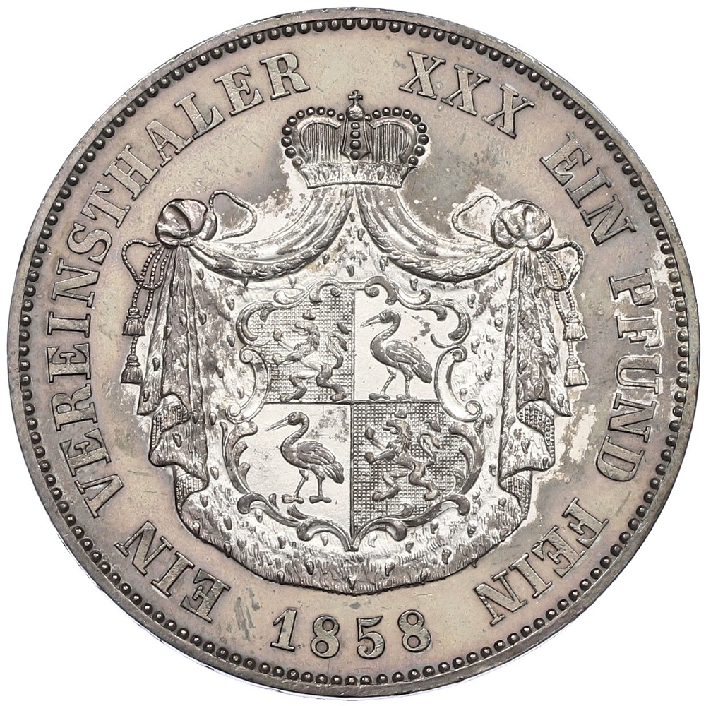 1 союзный талер 1858 года Рейсс-Гройц — Фото №2