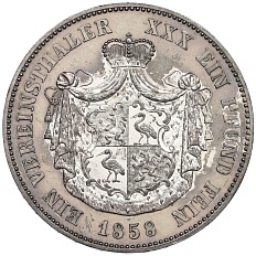 1 союзный талер 1858 года Рейсс-Гройц — Фото №2