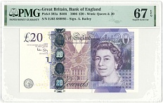 20 фунтов 2006 года Великобритания — в слабе PMG (Superb Gem Unc 67) — Фото №1