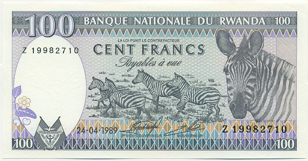 100 франков 1989 года Руанда — Фото №1
