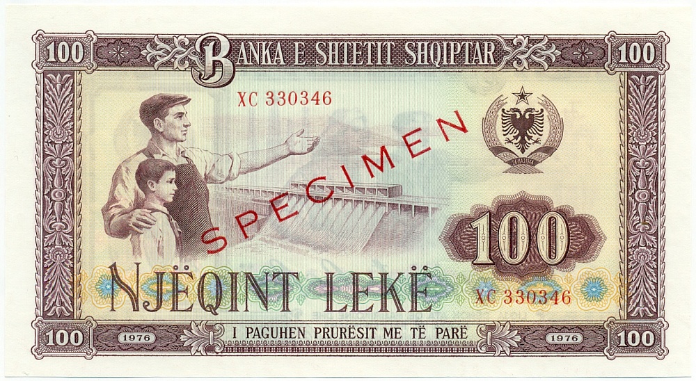 100 лек 1976 года Албания (ОБРАЗЕЦ) — Фото №1