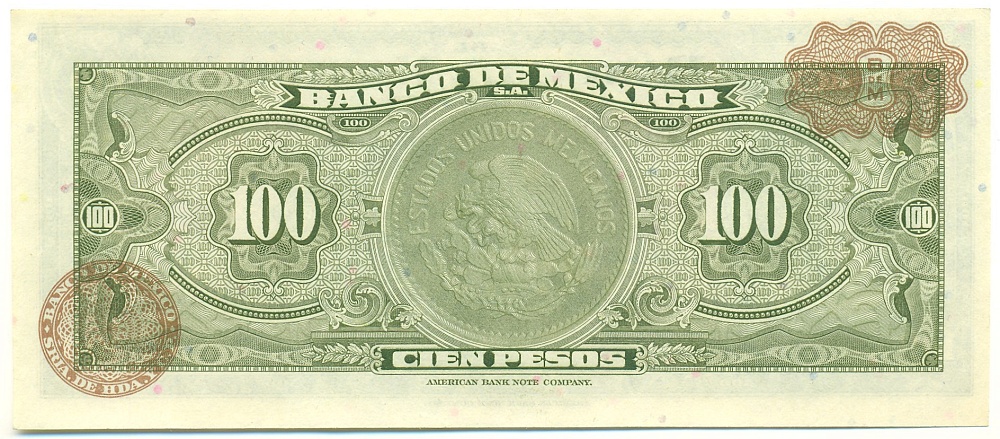 100 песо 1972 года Мексика (Красная печать) — Фото №2