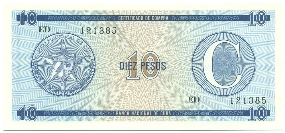 10 песо 1985 года Куба (Валютный сертификат) — Фото №1