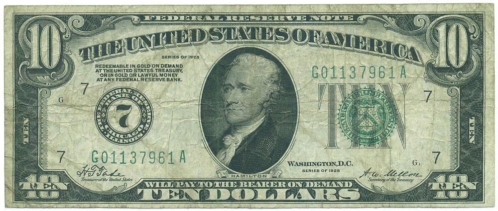10 долларов 1928 года США (Иллинойс — Чикаго) — Фото №1