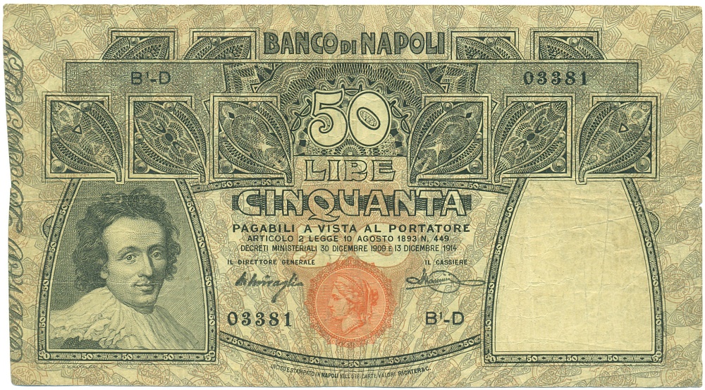 50 лир 1914 года Италия — Банк Неаполя — Фото №1