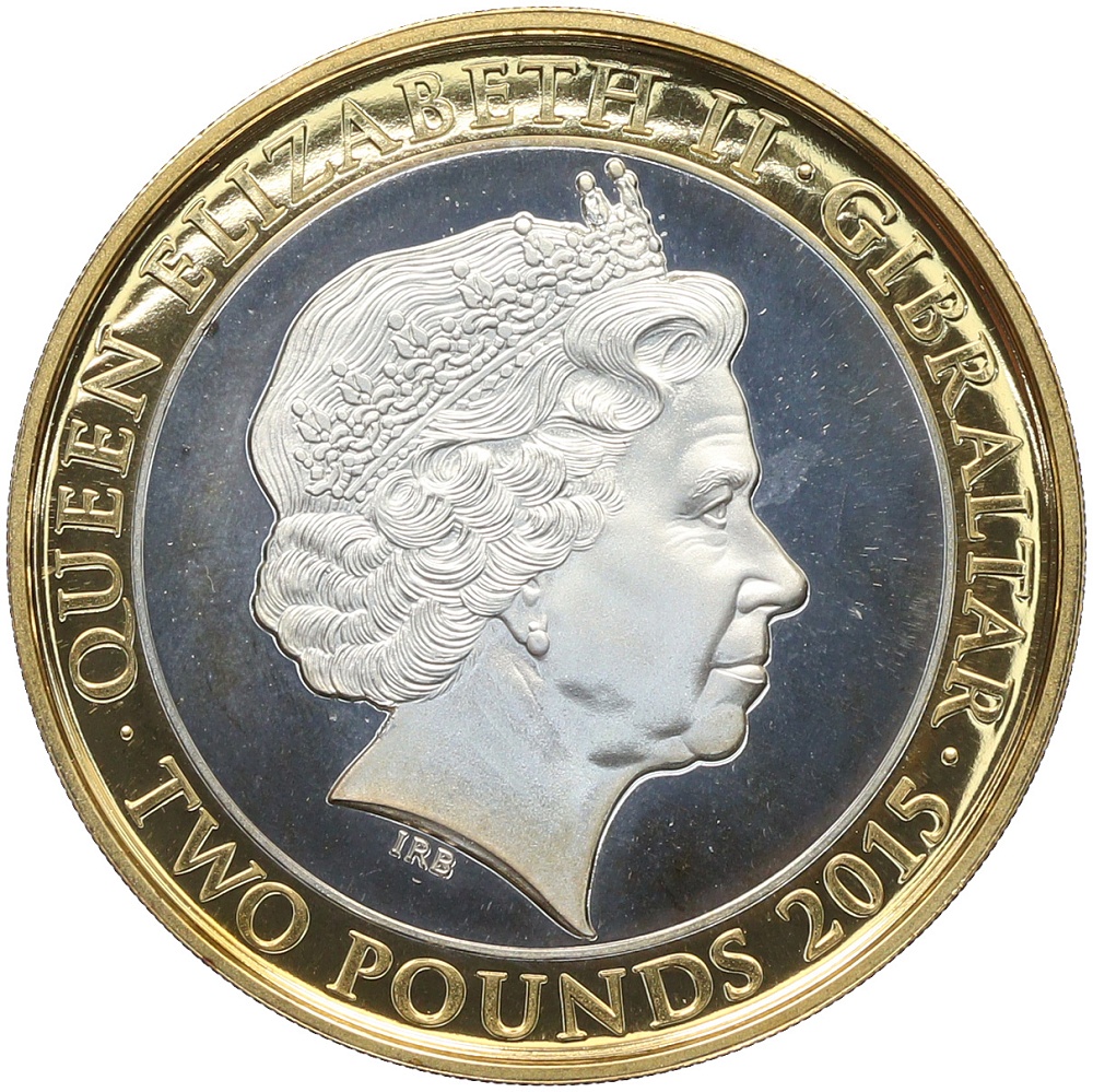 2 фунта 2015 года Гибралтар «50-я годовщина со дня смерти Уинстона Черчилля — Кровь, тяжелый труд, слезы и пот» — Фото №2