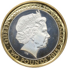 2 фунта 2015 года Гибралтар «50-я годовщина со дня смерти Уинстона Черчилля — Кровь, тяжелый труд, слезы и пот» — Фото №2