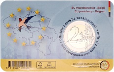 2 евро 2024 года Бельгия «Председательство Бельгии в Европейском Союзе» (текст на лицевой стороне блистера немецком и французском) — Фото №2