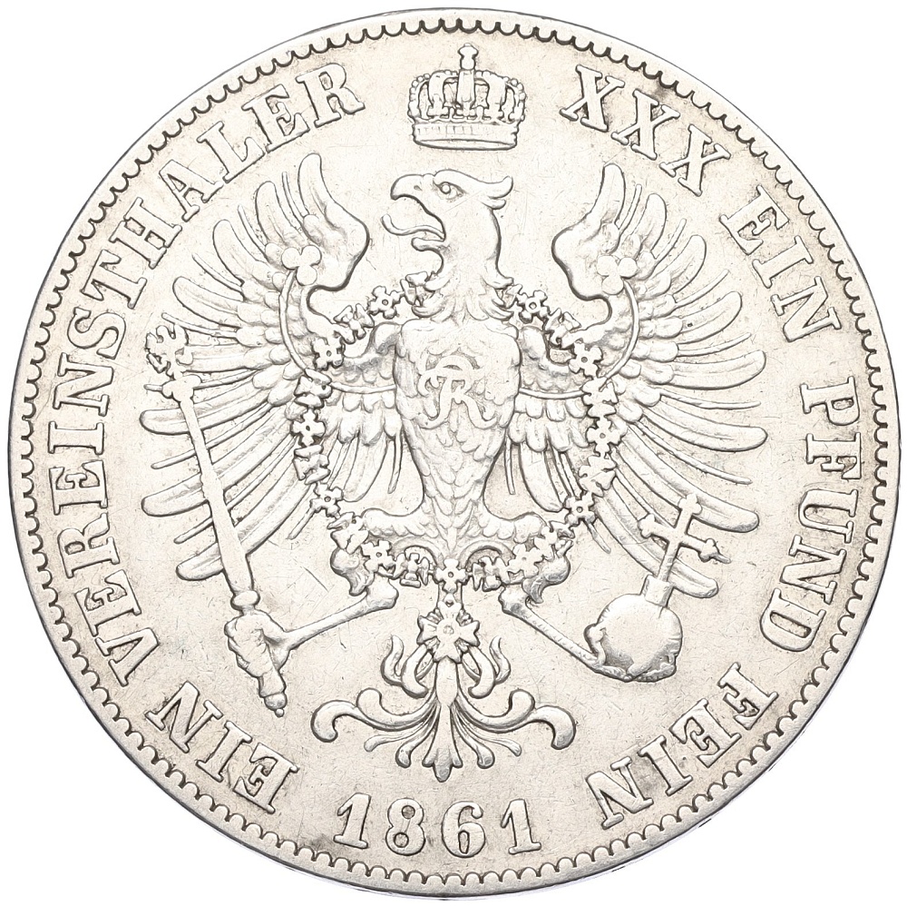 1 союзный талер 1861 года Пруссия — Фото №2