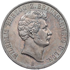 2 талера 1856 года Брауншвейг «25 лет правлению герцога Вильгельма» — Фото №1