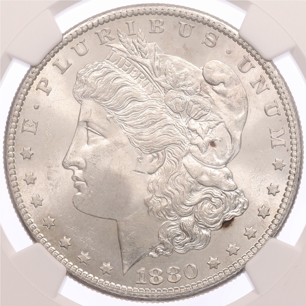 1 доллар 1880 года S США «Доллар Моргана» в слабе NGC (MS63) — Фото №1