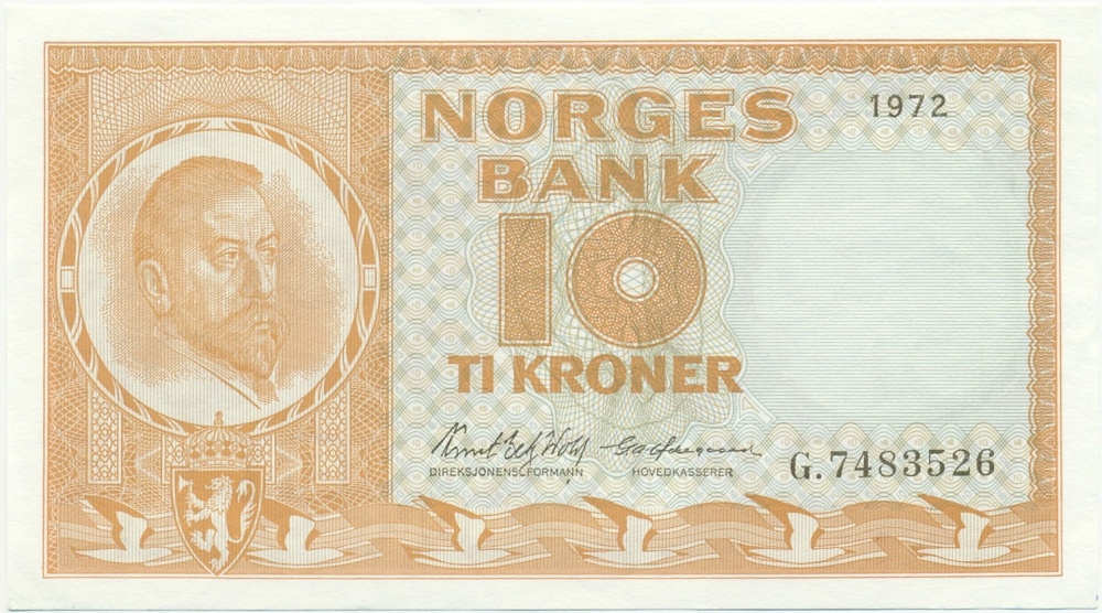 10 крон 1972 года Норвегия — Фото №1