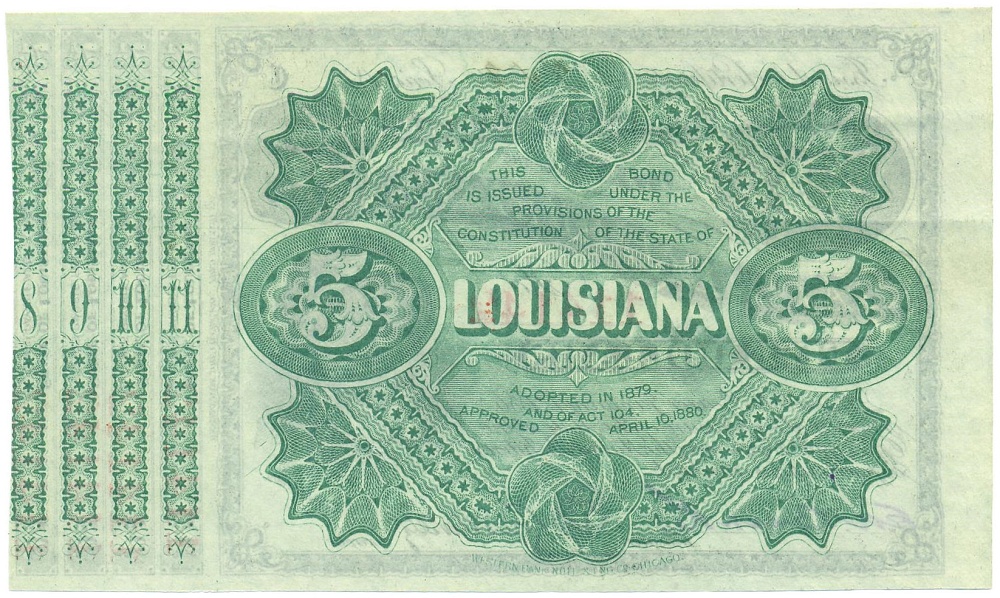 Облигация на 5 долларов 1879 года США (Луизиана) — Фото №2