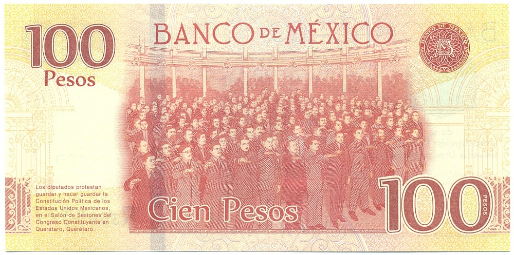 100 песо 2016 года Мексика «100 лет принятния Конституции» — Фото №2
