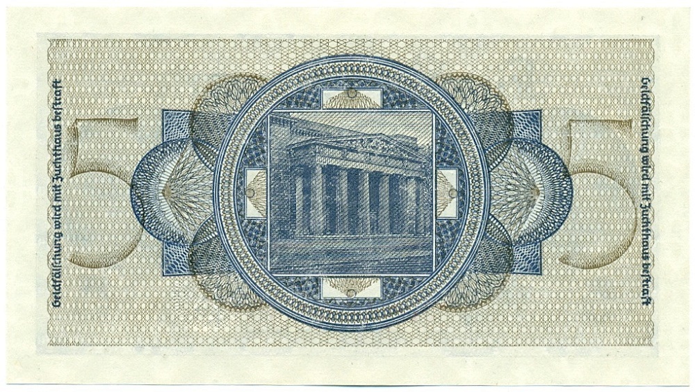 5 рейхсмарок 1940 года Германия (Для оккупированных территорий) — Фото №2