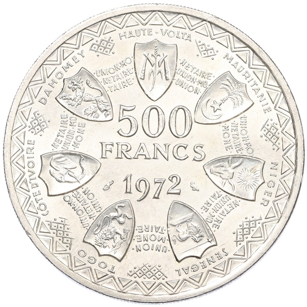 500 франков 1972 года Западная Африка «10 лет валютному союзу» — Фото №1