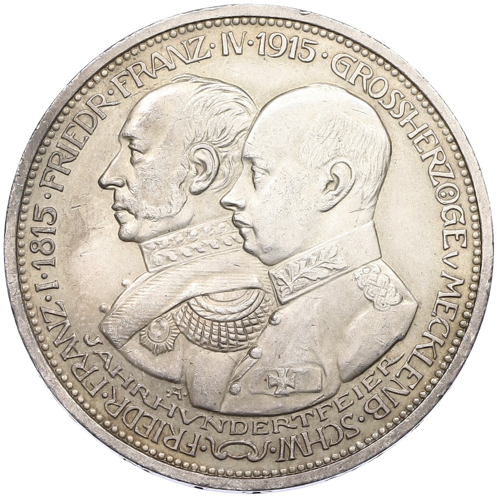 5 марок 1915 года Германия (Мекленбург-Шверин) «100 лет Великому Герцогству Мекленбург-Шверин» — Фото №1