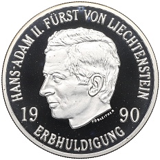 10 франков 1990 года Лихтенштейн «Ханс-Адам II» — Фото №1
