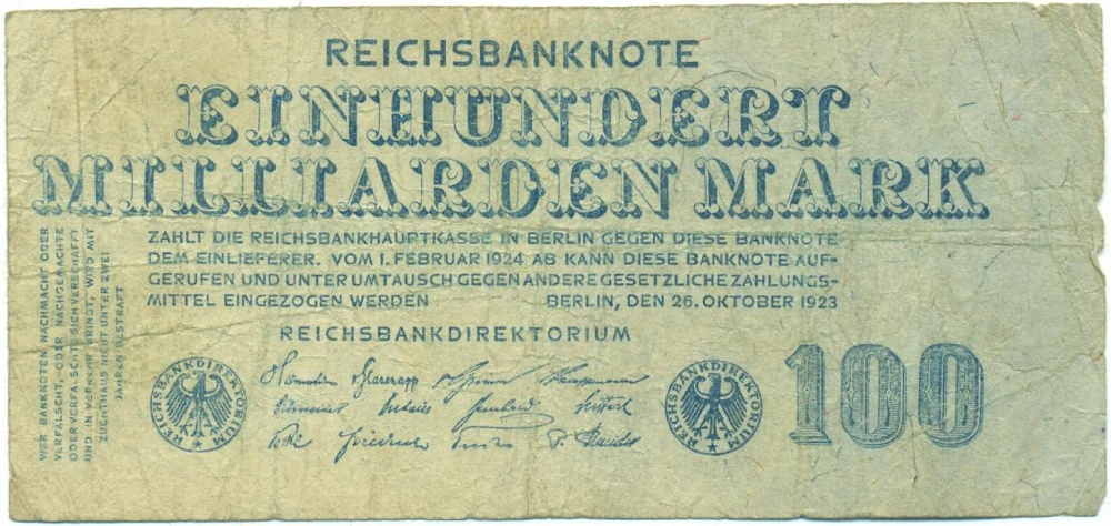 100 миллиардов марок 1923 года Германия — Фото №1
