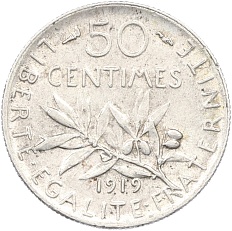 50 сантимов 1919 года Франция — Фото №1