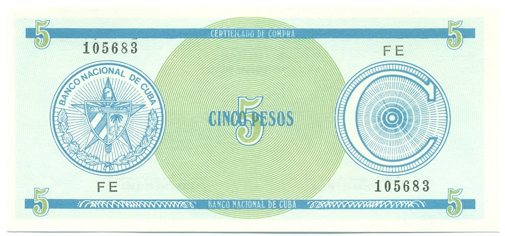 5 песо 1985 года Куба (Валютный сертификат) — Фото №1