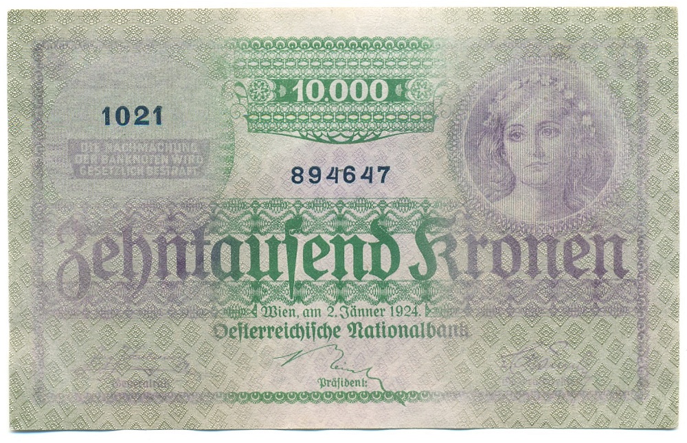 10000 крон 1924 года Австрия — Фото №1
