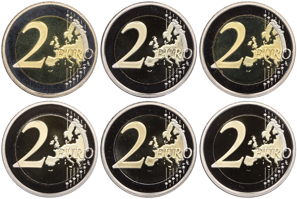 Набор из 6 юбилейных монет 2 евро 2009-2012 года Люксембург (Proof) — Фото №2