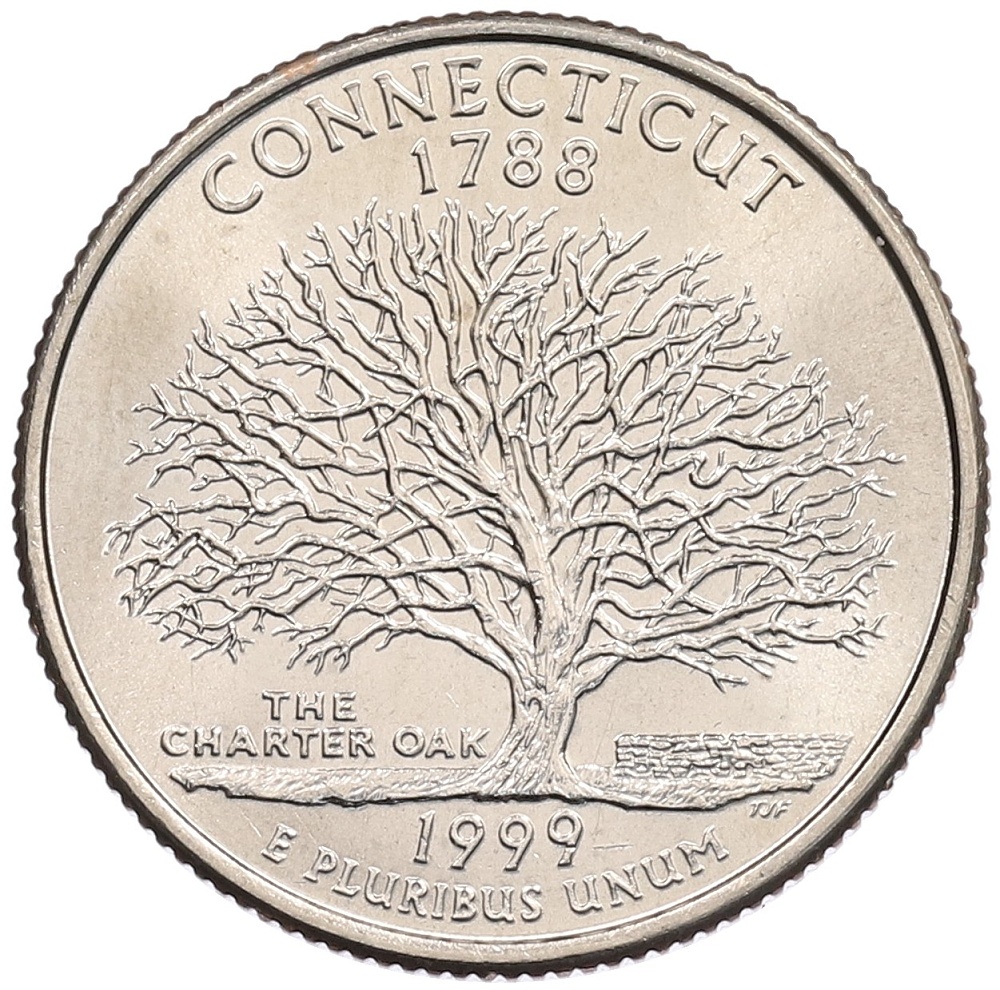 1/4 доллара (25 центов) 1999 года D США «Штаты и территории — Коннектикут» — Фото №1