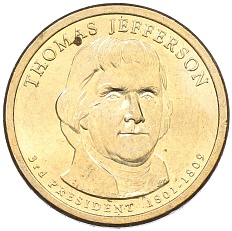 1 доллар 2007 года (Р) США «3-й президент США Томас Джефферсон» — Фото №1