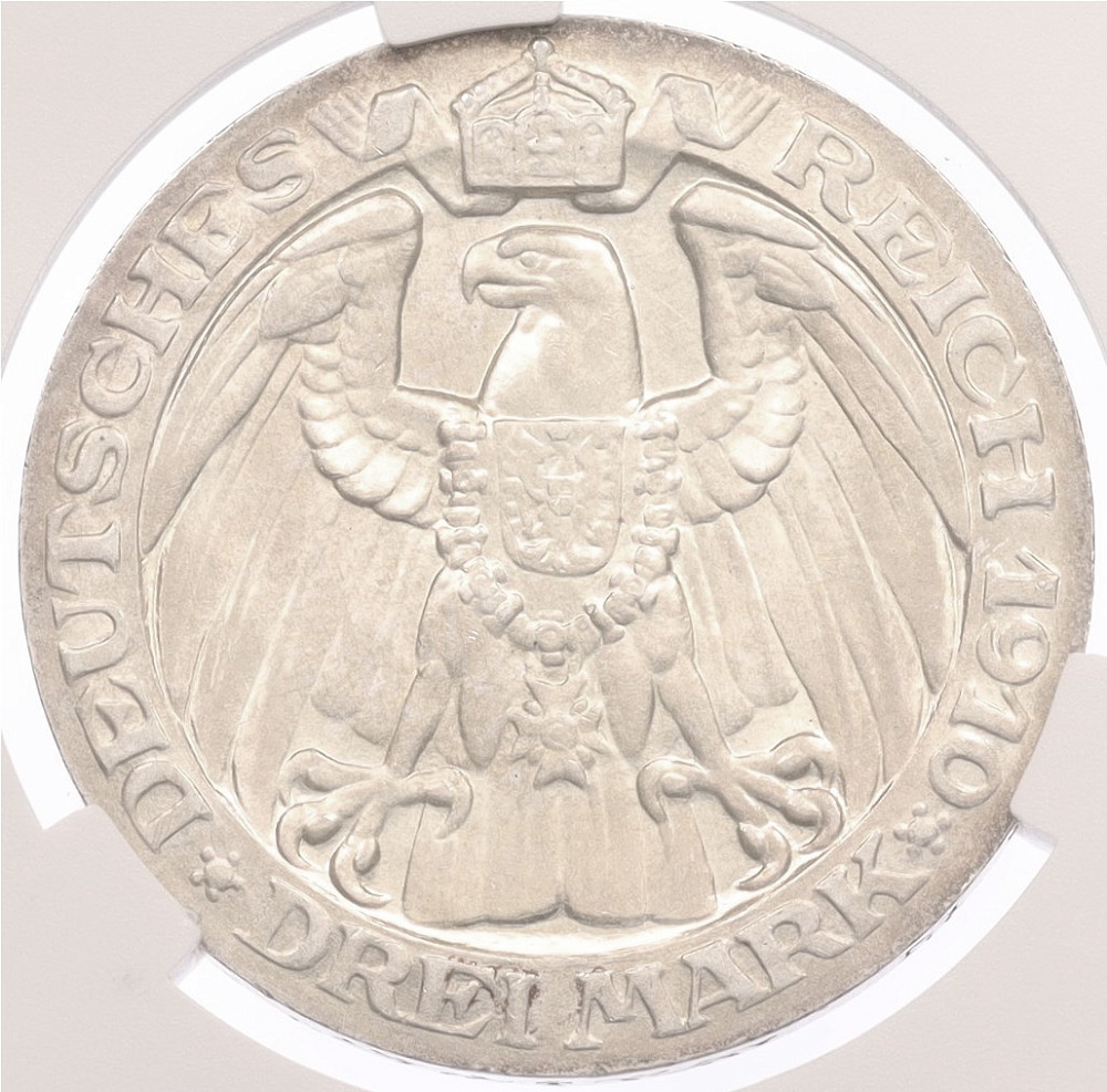 3 марки 1910 года Германия (Пруссия) «Берлинский университет» в слабе CPRC (MS65) — Фото №2