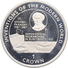 1 крона 1996 года Остров Мэн «Изобретения современного мира — Майкл Фарадей, электричество» — Фото №1