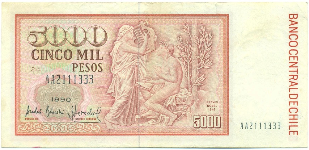 5000 песо 1990 года Чили — Фото №2