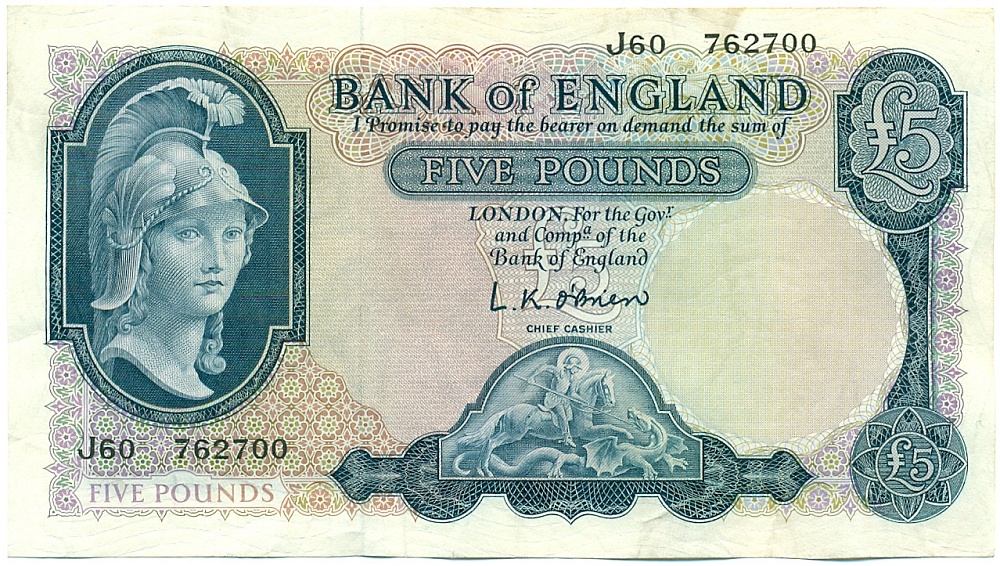 5 фунтов 1961 года Великобритания (Банк Англии) — Фото №1