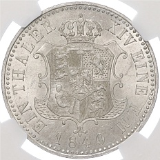 1 талер 1840 года Ганновер — в слабе NGC (MS62) — Фото №2