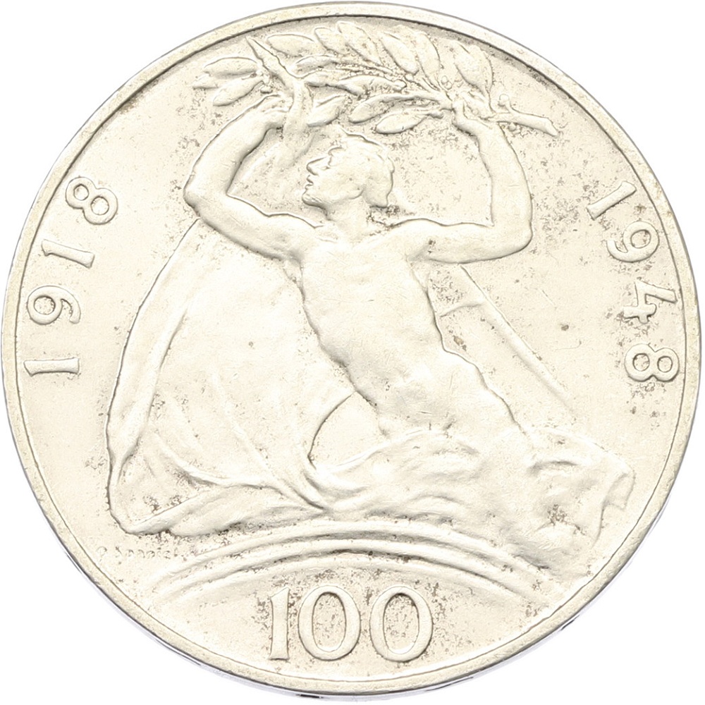 100 крон 1948 года Чехословакия «30 лет Независимости» — Фото №1