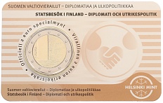 2 евро 2025 года Финляндия «Дипломатия и внешняя политика» (Бежевый блистер — надписи на лицевой стороне на финском) — Фото №1
