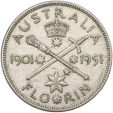 1 флорин 1951 года Австралия «50 лет Федерации» — Фото №1