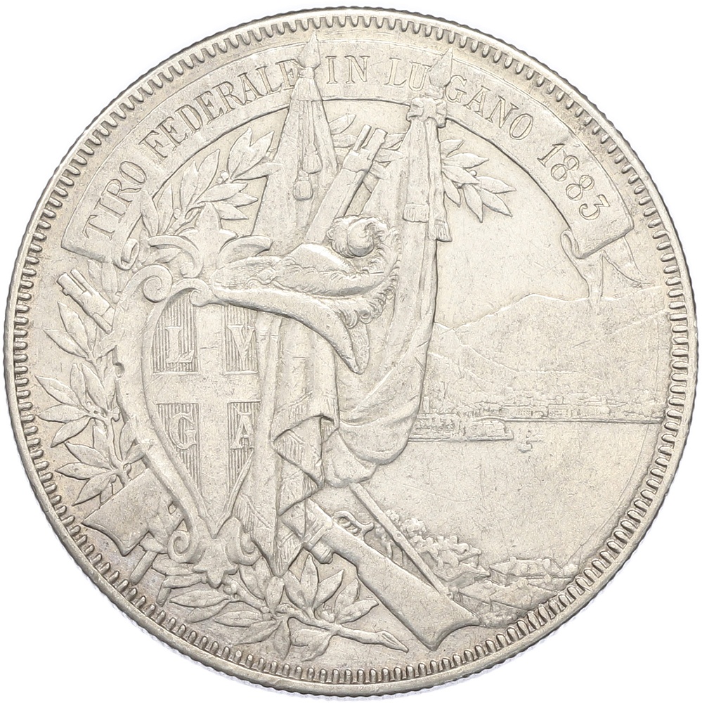 5 франков 1883 года Швейцария «Стрелковый фестиваль в Лугано» — Фото №1