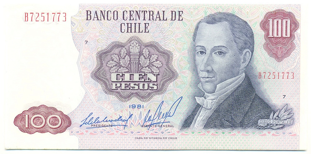 100 песо 1981 года Чили — Фото №1