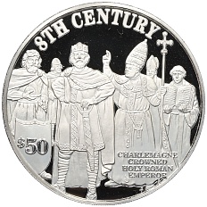 50 долларов 1997 года Острова Кука «Тысячелетие (VIII век) — Коронация Карла Великого» — Фото №1