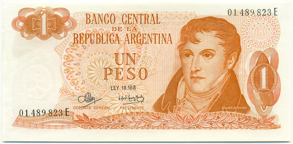 1 песо 1973 года Аргентина — Фото №1