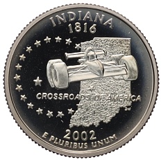 1/4 доллара (25 центов) 2002 года S США «Штаты и территории — Индиана» — Фото №1