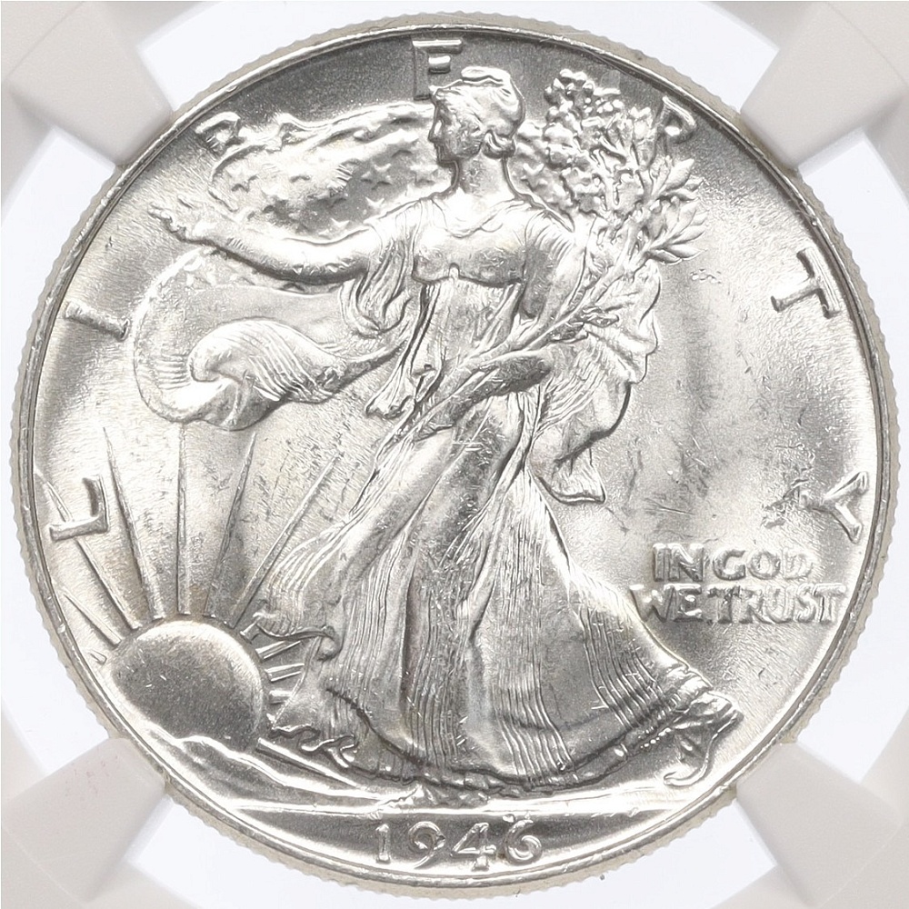 1/2 доллара (50 центов) 1946 года США — в слабе NGC (MS64) — Фото №1